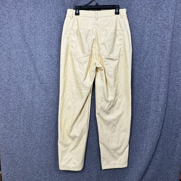 a new day Womens Faux Leather Pants Size 2 Yellow High Rise Pockets Tapered Leg - Picture 4 of 9
